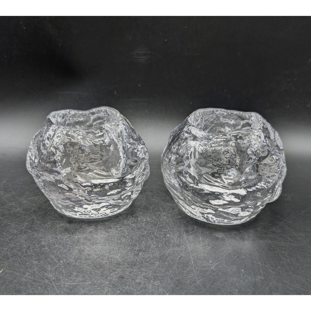 Kosta Boda Snowball Votive Candle Holders Set of 2 Clear Art Glass Sweden